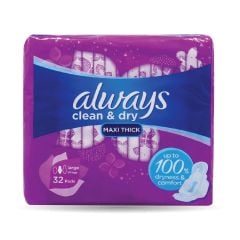 Always Clean & Dry Maxi Thick Sanitary Pads 32 Pieces 